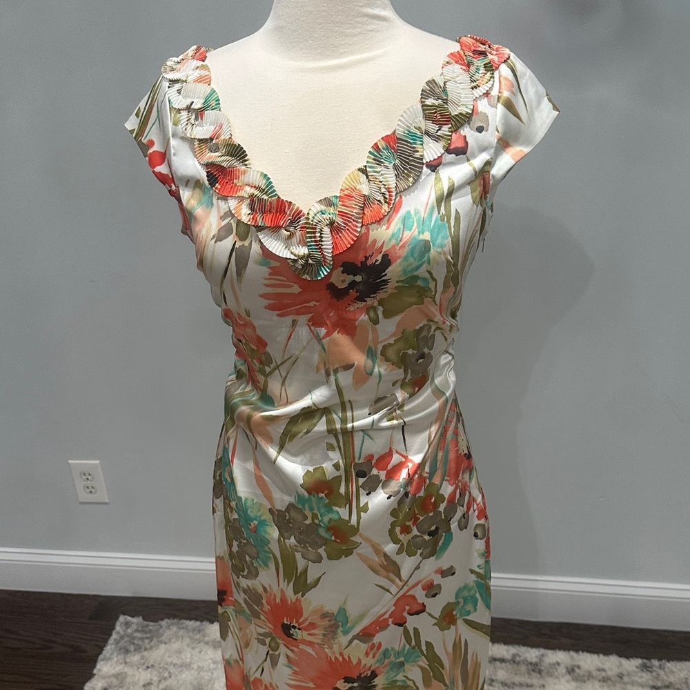 Maggy London Floral Midi Dress in Cream and Orange